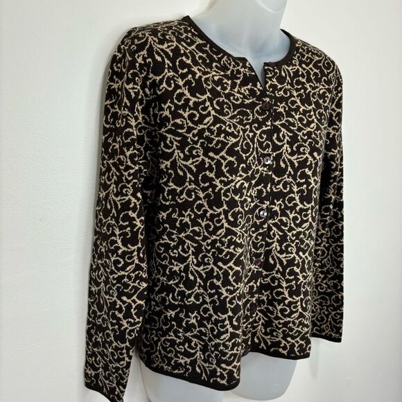 Vintage Talbots Silk Cashmere Blend Button Down Cardigan Sweater Small Brown Tan - Picture 2 of 7